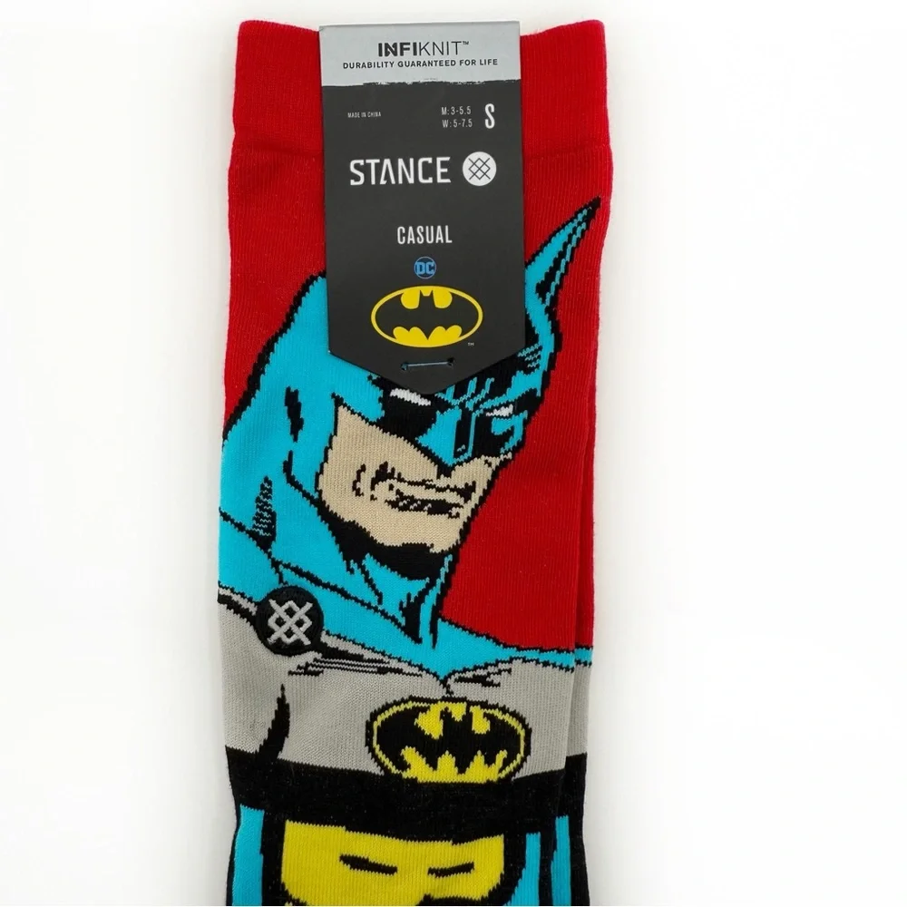 Stance Batman Comic Mid Performance Socks Womens Small Kids DC Comics Red Black